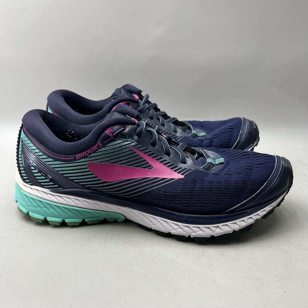 Brooks Ghost 10 Running Shoes Women Size 10 B Blue Pink Mesh Comfort Sneakers